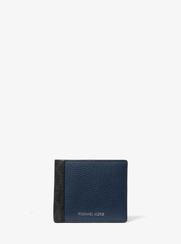Panske Penazenky Michael Kors Hudson Logo-Trimmed Pebbled Leather Billfold Čierne Námornícka Modrá - Doplnky Michael Kors Obchod | MQYDS-7508